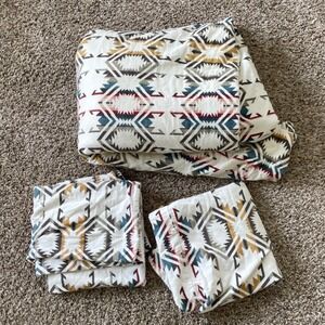 Pendleton Cotton King Bedsheet & 2 Pillowcases Set Southwestern Geometric White
